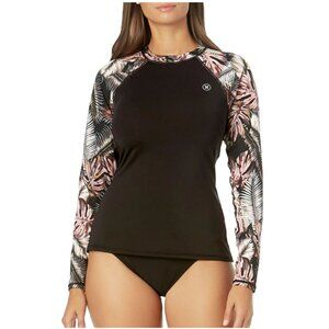 Hurley Women's Long Sleeve Rashguard Shirt Top Pull Over Brown Floral Medium NWT